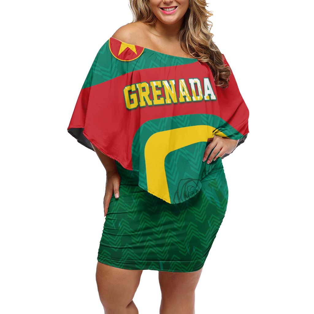 Personalised Grenada Family Matching Off Shoulder Short Dress and Hawaiian Shirt Coat Of Arms Unique Style