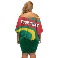 Personalised Grenada Family Matching Off Shoulder Short Dress and Hawaiian Shirt Coat Of Arms Unique Style