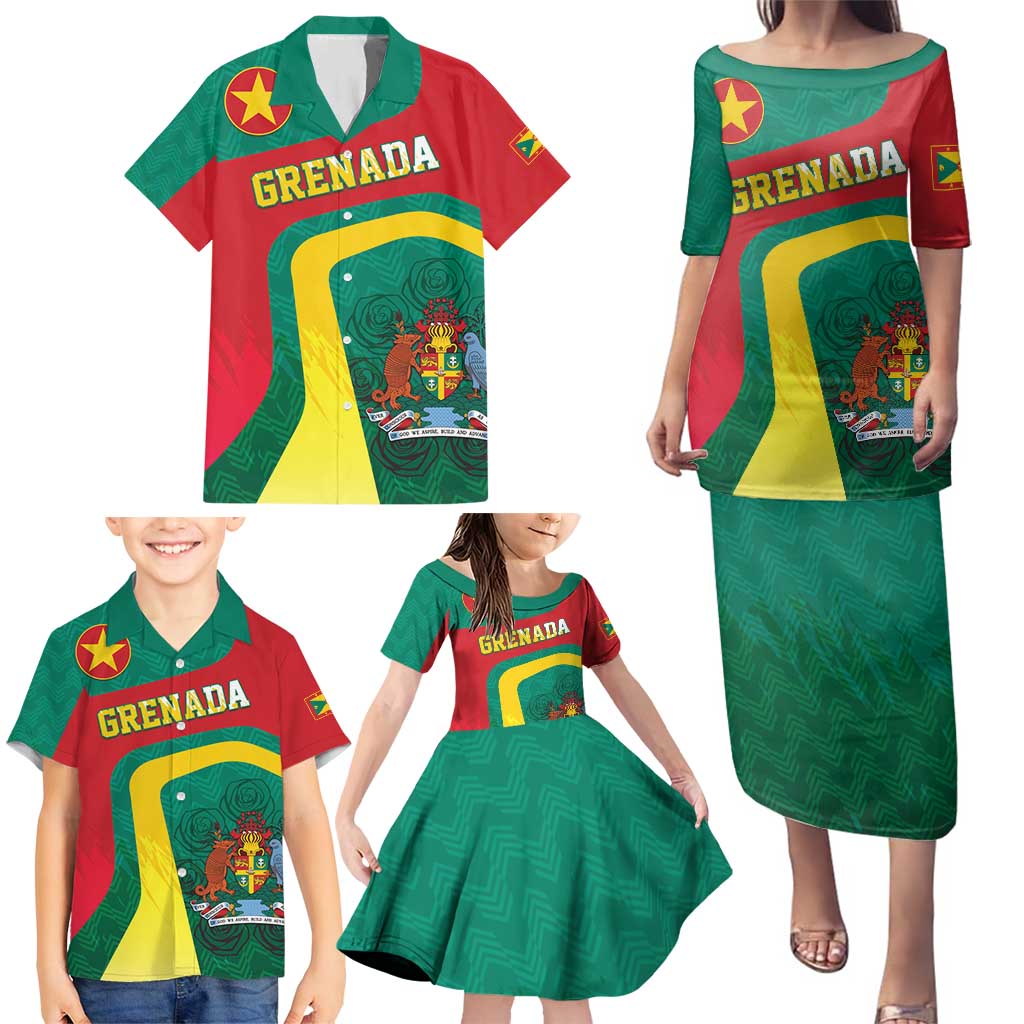 Personalised Grenada Family Matching Puletasi and Hawaiian Shirt Coat Of Arms Unique Style