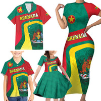 Personalised Grenada Family Matching Short Sleeve Bodycon Dress and Hawaiian Shirt Coat Of Arms Unique Style