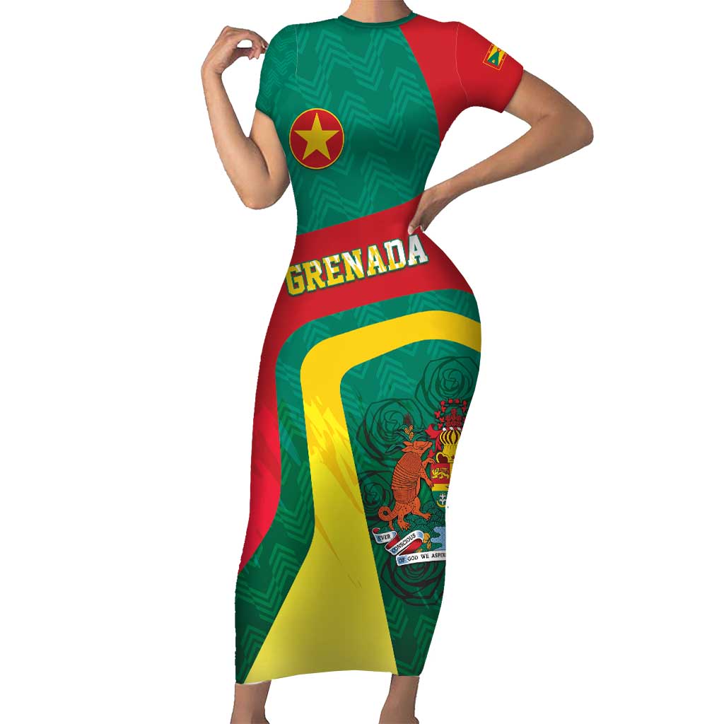 Personalised Grenada Family Matching Short Sleeve Bodycon Dress and Hawaiian Shirt Coat Of Arms Unique Style