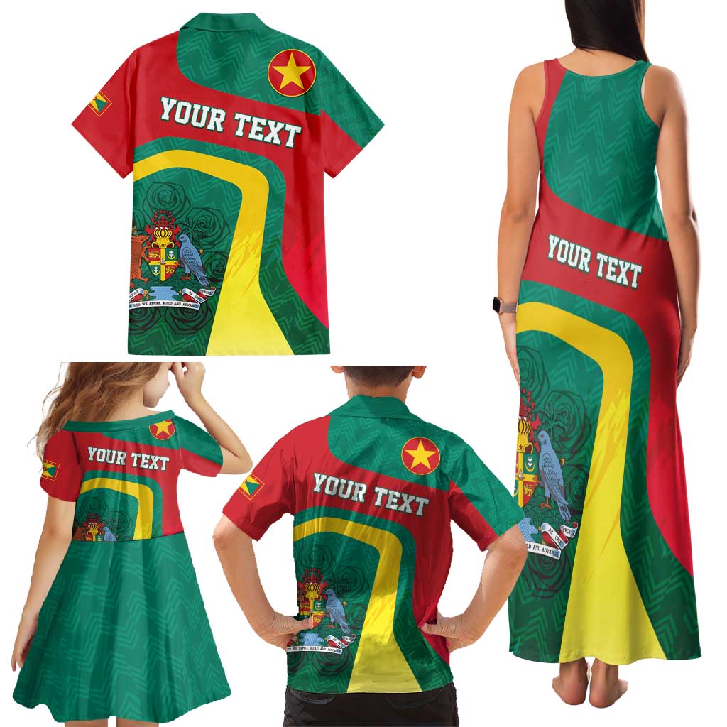 Personalised Grenada Family Matching Tank Maxi Dress and Hawaiian Shirt Coat Of Arms Unique Style