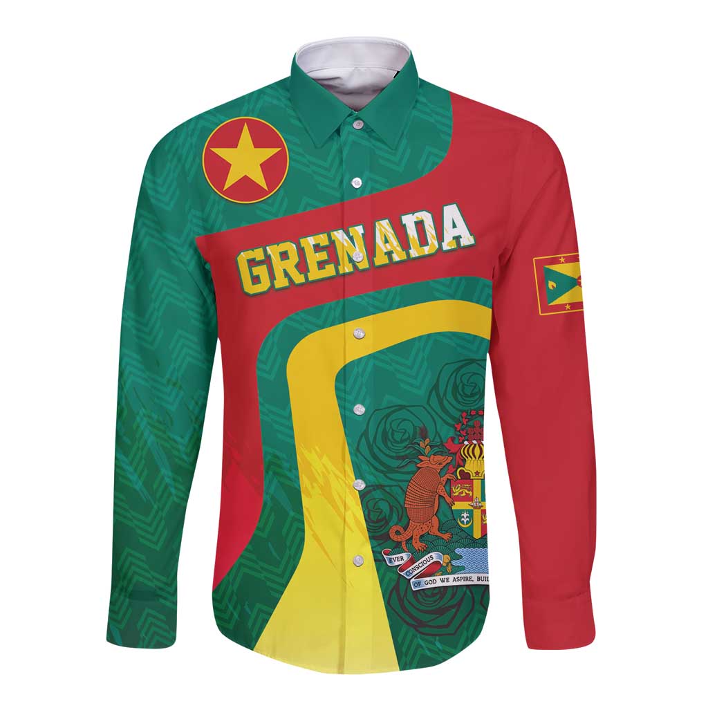 Personalised Grenada Long Sleeve Button Shirt Coat Of Arms Unique Style