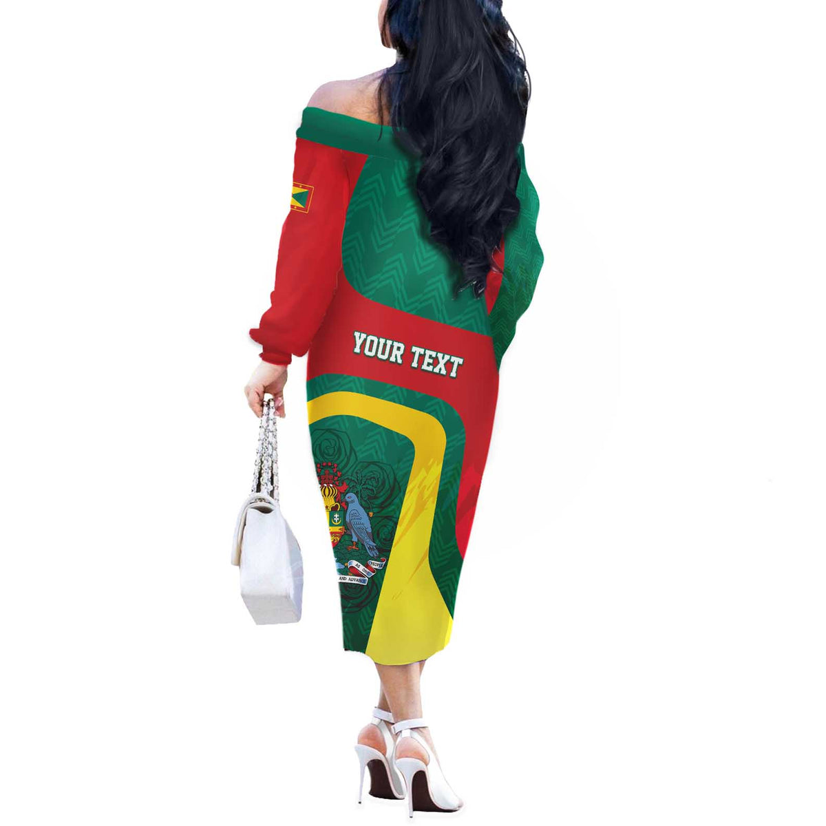 Personalised Grenada Off The Shoulder Long Sleeve Dress Coat Of Arms Unique Style