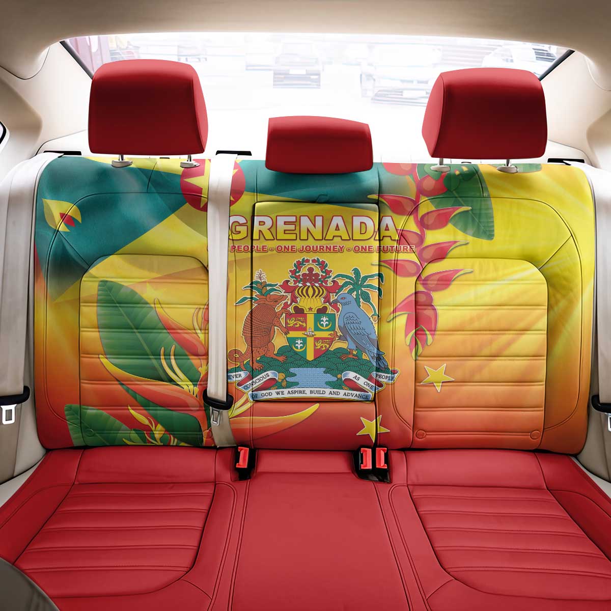 Grenada Back Car Seat Cover Gwenad Flag With Heliconia Lobster Claws