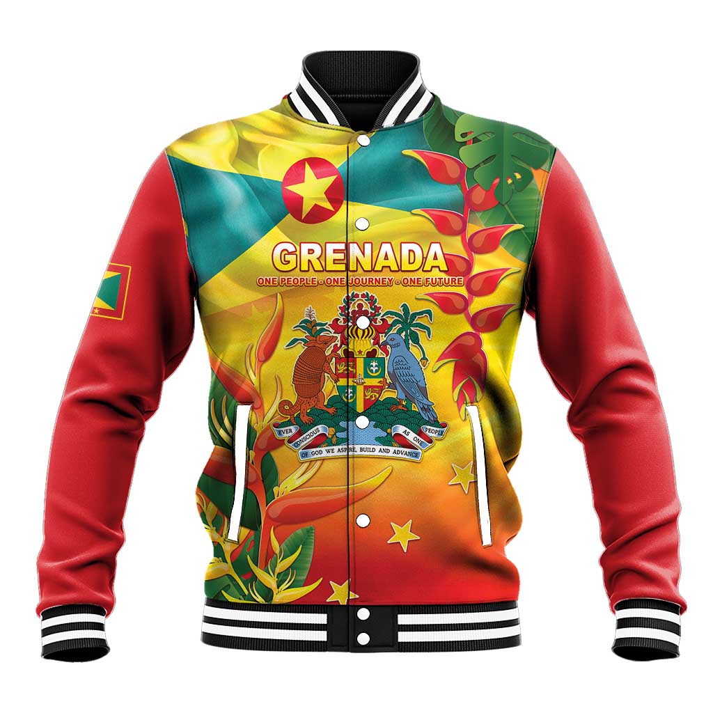 Grenada Baseball Jacket Gwenad Flag With Heliconia Lobster Claws