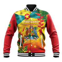 Grenada Baseball Jacket Gwenad Flag With Heliconia Lobster Claws