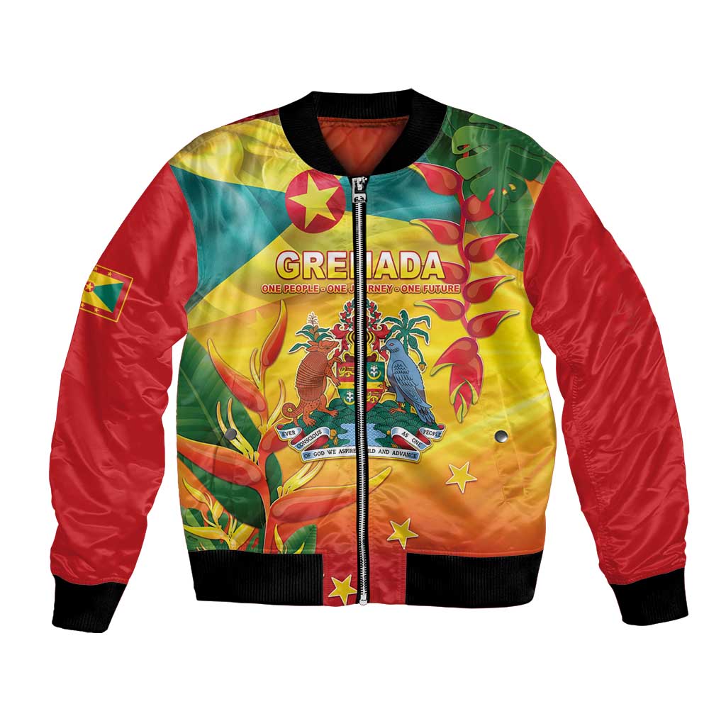 Grenada Bomber Jacket Gwenad Flag With Heliconia Lobster Claws