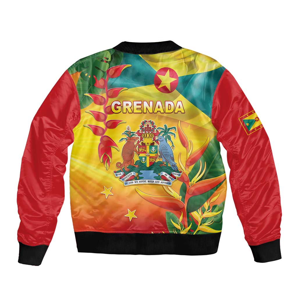Grenada Bomber Jacket Gwenad Flag With Heliconia Lobster Claws