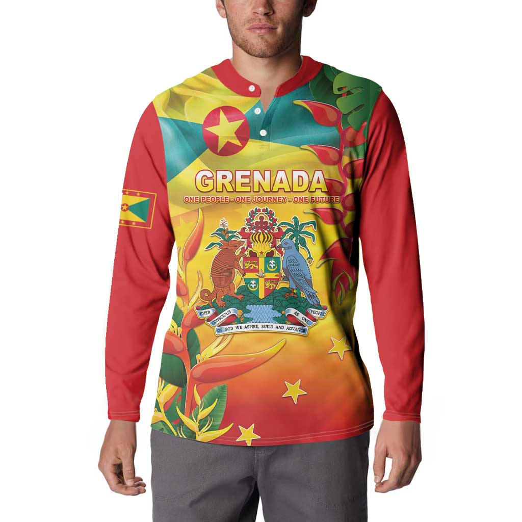 Grenada Button Sweatshirt Gwenad Flag With Heliconia Lobster Claws