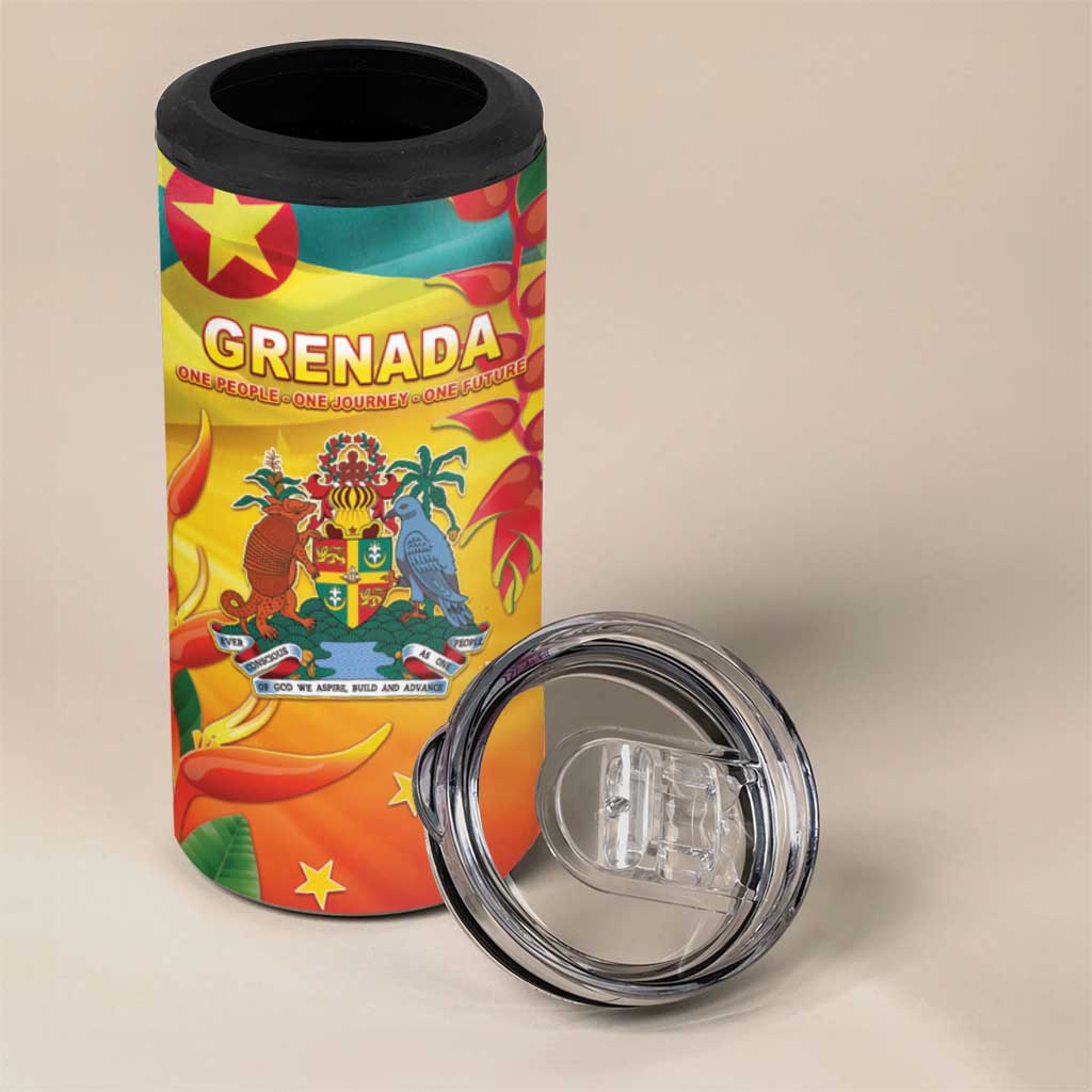Grenada 4 in 1 Can Cooler Tumbler Gwenad Flag With Heliconia Lobster Claws