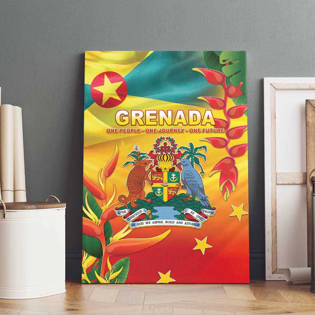 Grenada Canvas Wall Art Gwenad Flag With Heliconia Lobster Claws