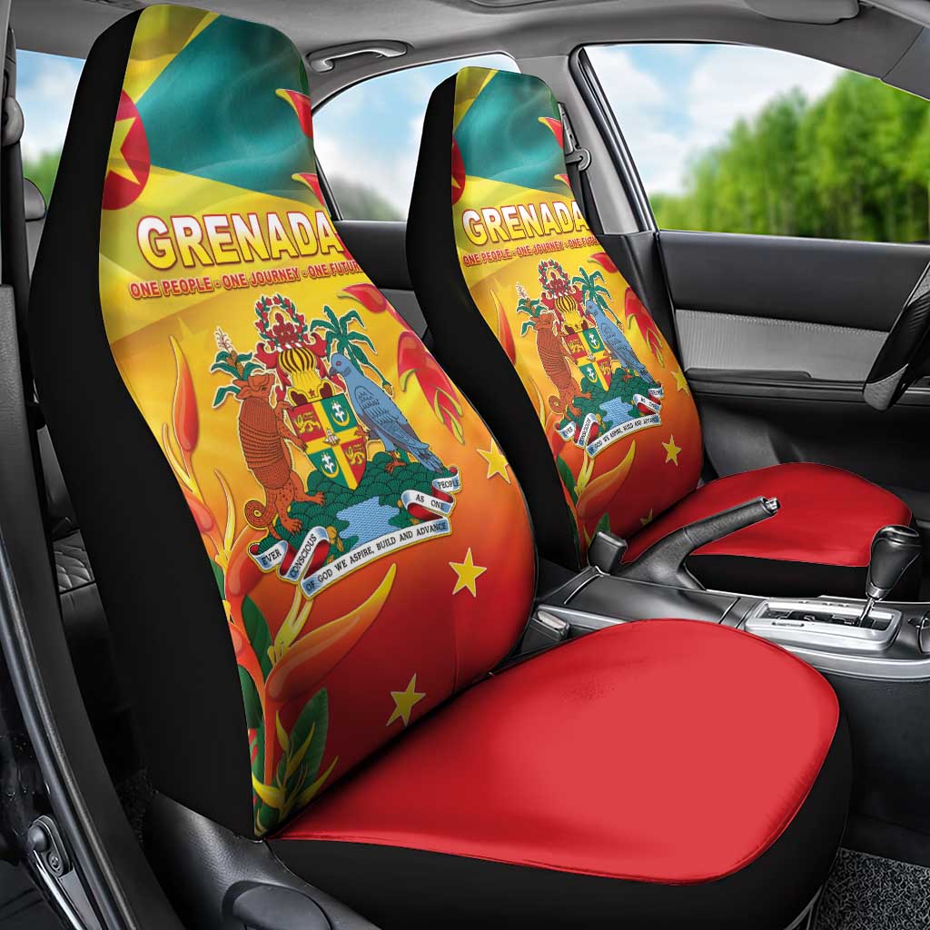 Grenada Car Seat Cover Gwenad Flag With Heliconia Lobster Claws
