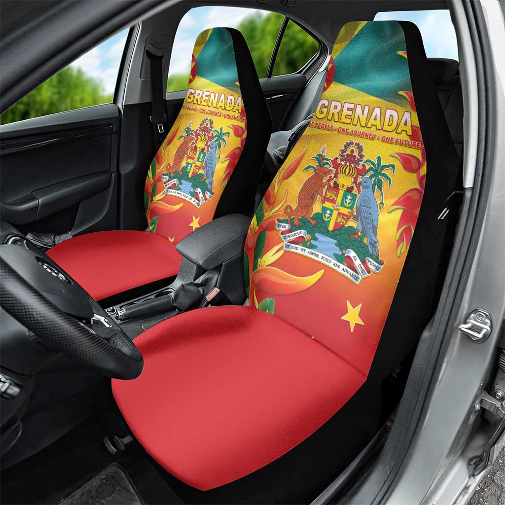 Grenada Car Seat Cover Gwenad Flag With Heliconia Lobster Claws