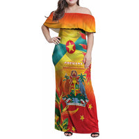 Grenada Family Matching Off Shoulder Maxi Dress and Hawaiian Shirt Gwenad Flag With Heliconia Lobster Claws