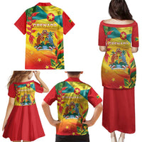 Grenada Family Matching Puletasi and Hawaiian Shirt Gwenad Flag With Heliconia Lobster Claws