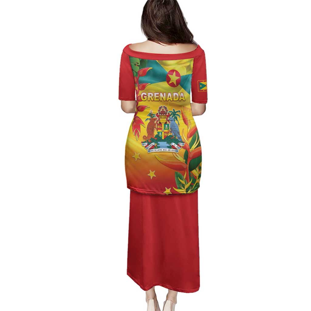 Grenada Family Matching Puletasi and Hawaiian Shirt Gwenad Flag With Heliconia Lobster Claws