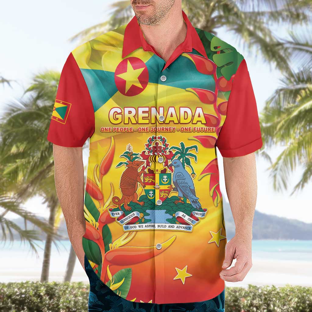 Grenada Hawaiian Shirt Gwenad Flag With Heliconia Lobster Claws