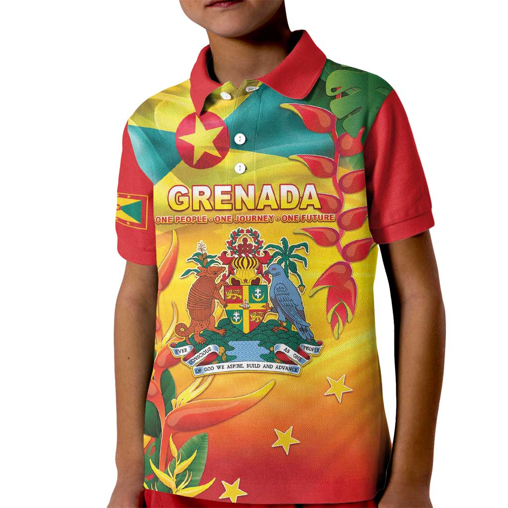 Grenada Kid Polo Shirt Gwenad Flag With Heliconia Lobster Claws