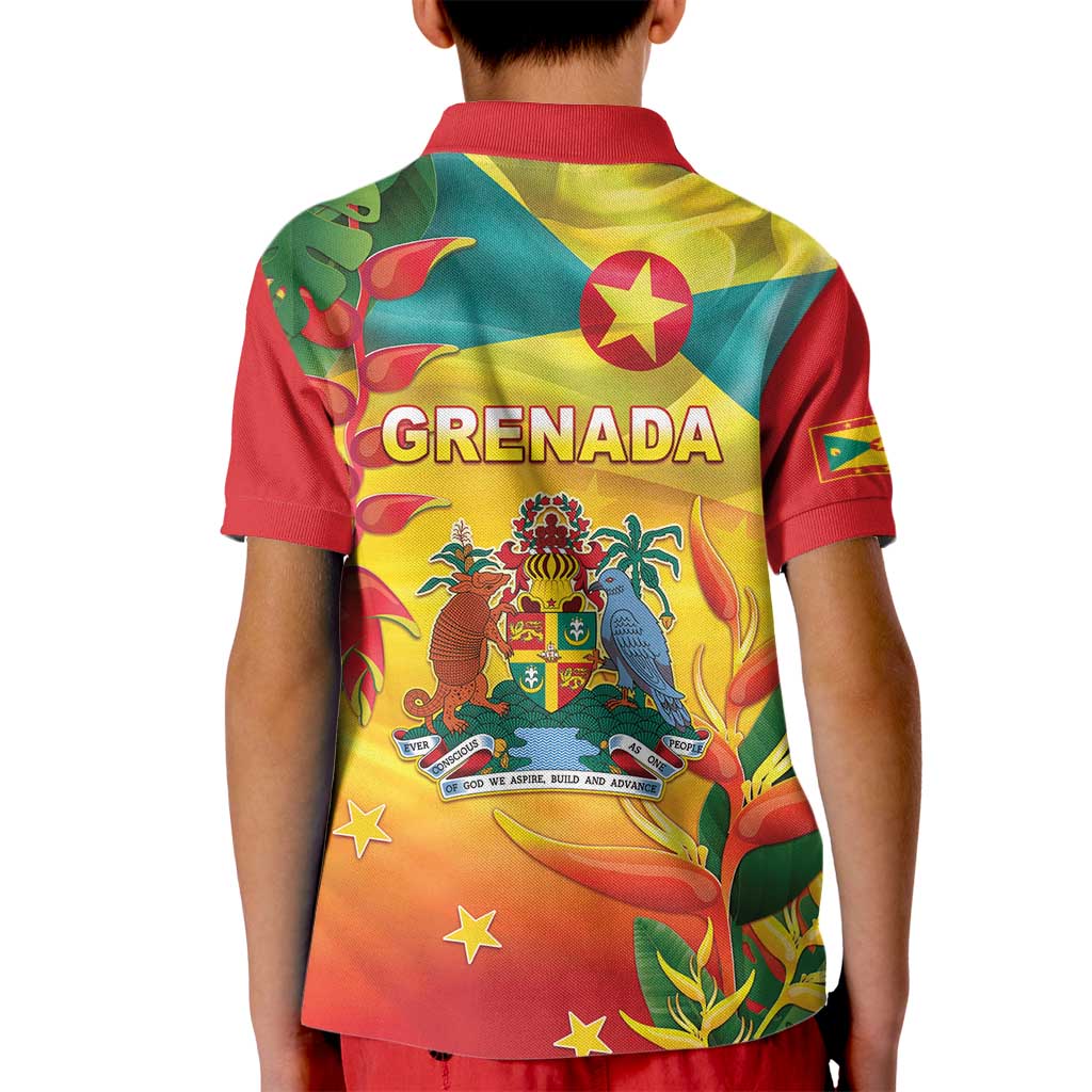 Grenada Kid Polo Shirt Gwenad Flag With Heliconia Lobster Claws