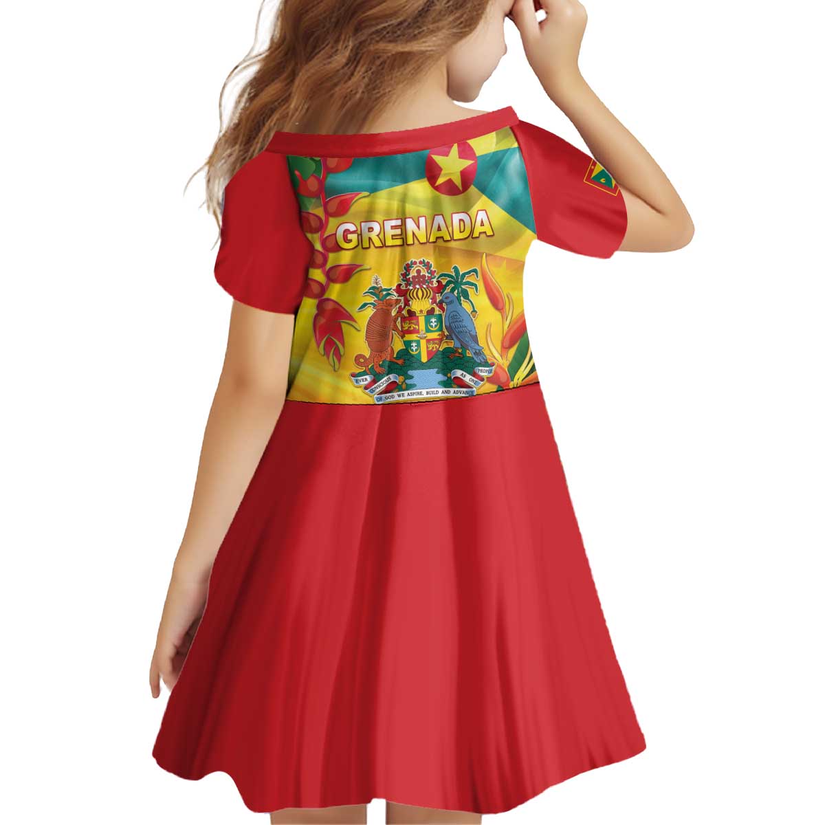 Grenada Kid Short Sleeve Dress Gwenad Flag With Heliconia Lobster Claws
