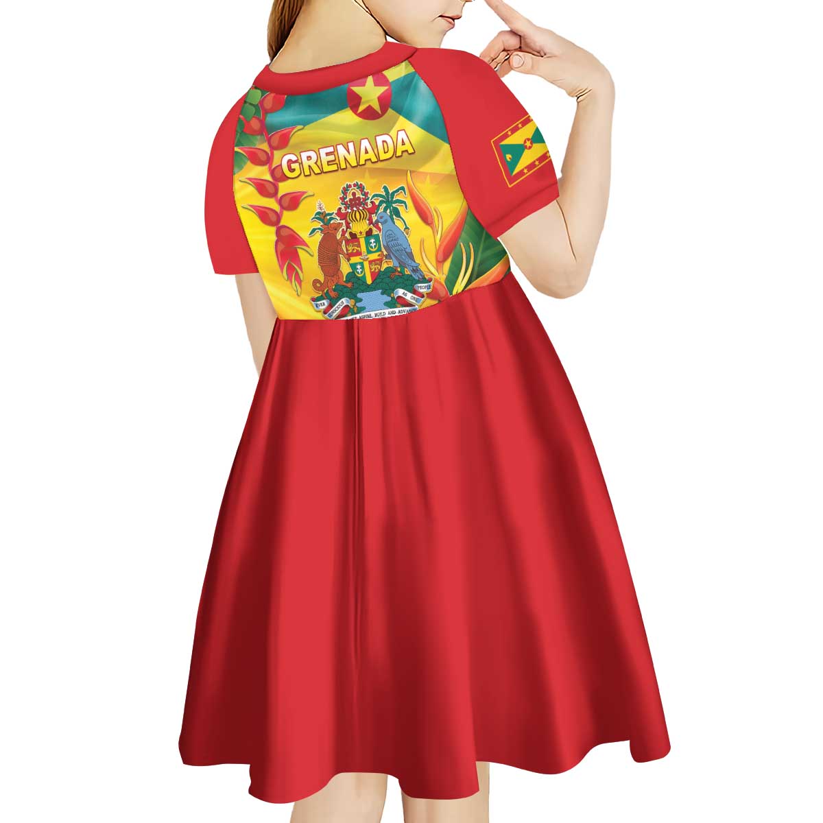 Grenada Kid Short Sleeve Dress Gwenad Flag With Heliconia Lobster Claws