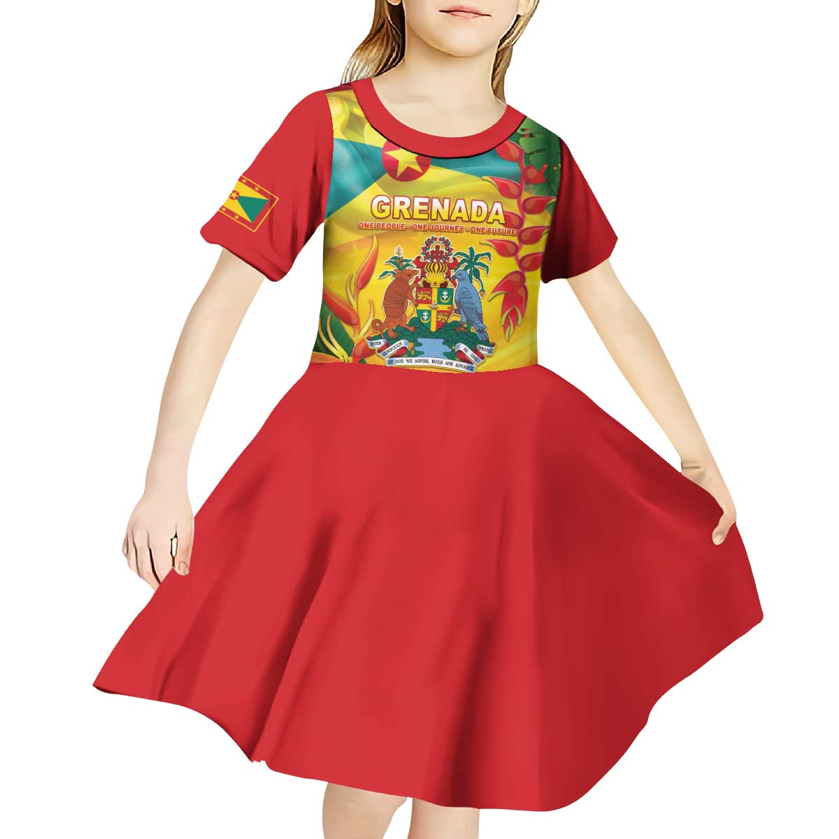 Grenada Kid Short Sleeve Dress Gwenad Flag With Heliconia Lobster Claws