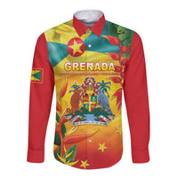 Grenada Long Sleeve Button Shirt Gwenad Flag With Heliconia Lobster Claws