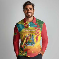 Grenada Long Sleeve Polo Shirt Gwenad Flag With Heliconia Lobster Claws