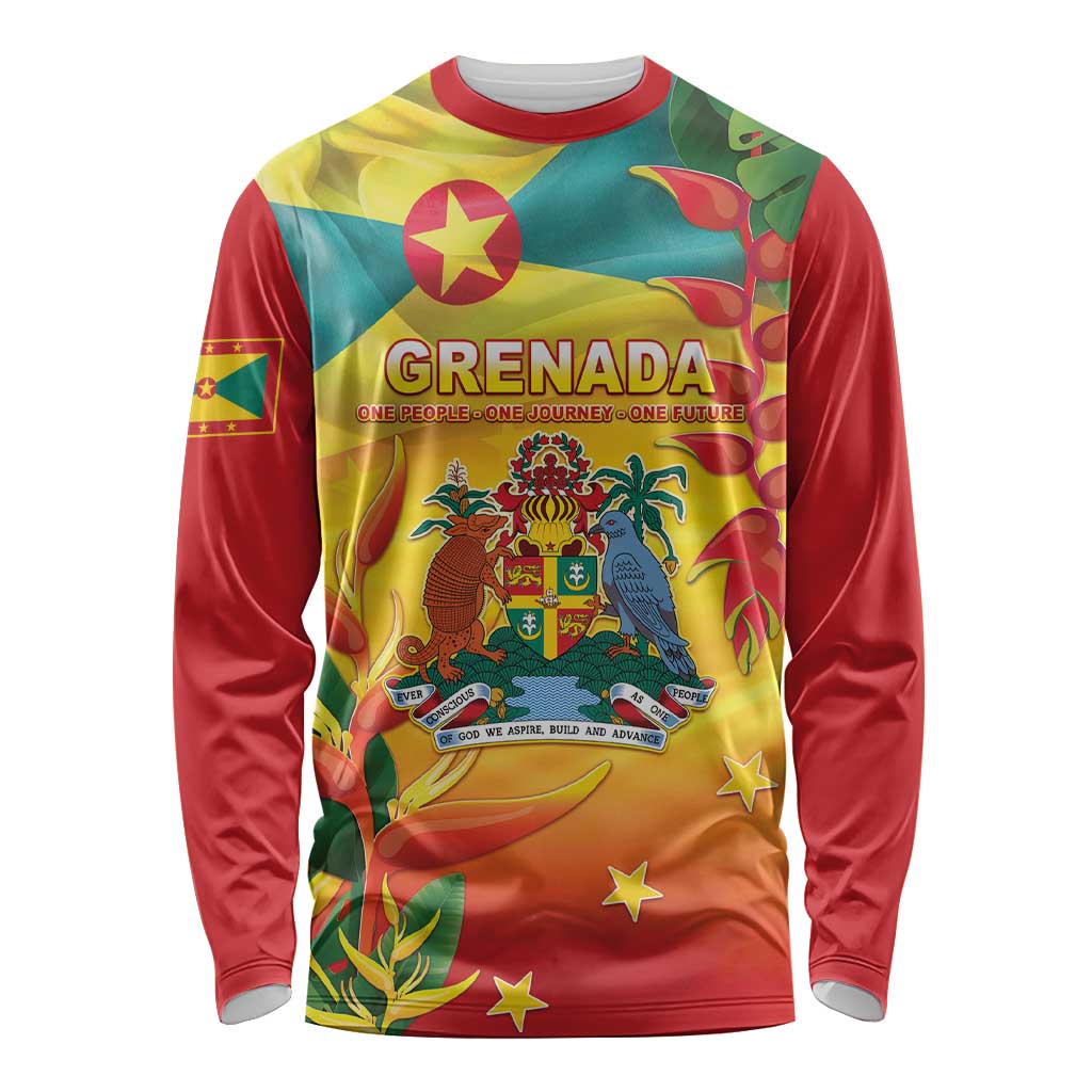 Grenada Long Sleeve Shirt Gwenad Flag With Heliconia Lobster Claws