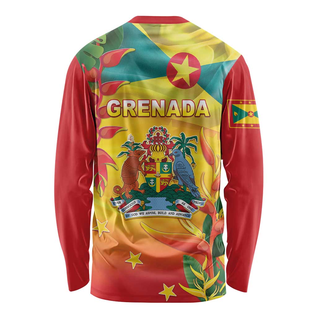 Grenada Long Sleeve Shirt Gwenad Flag With Heliconia Lobster Claws