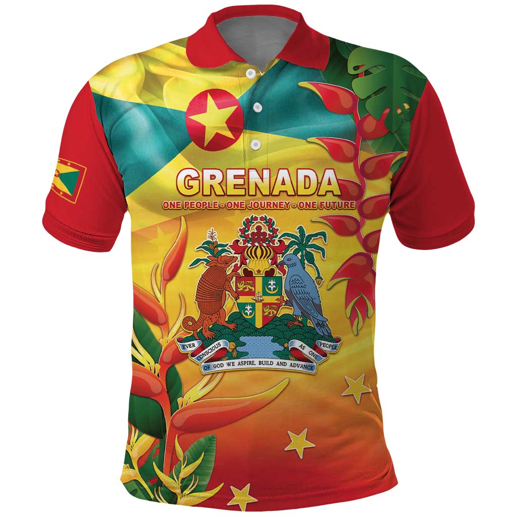 Grenada Polo Shirt Gwenad Flag With Heliconia Lobster Claws