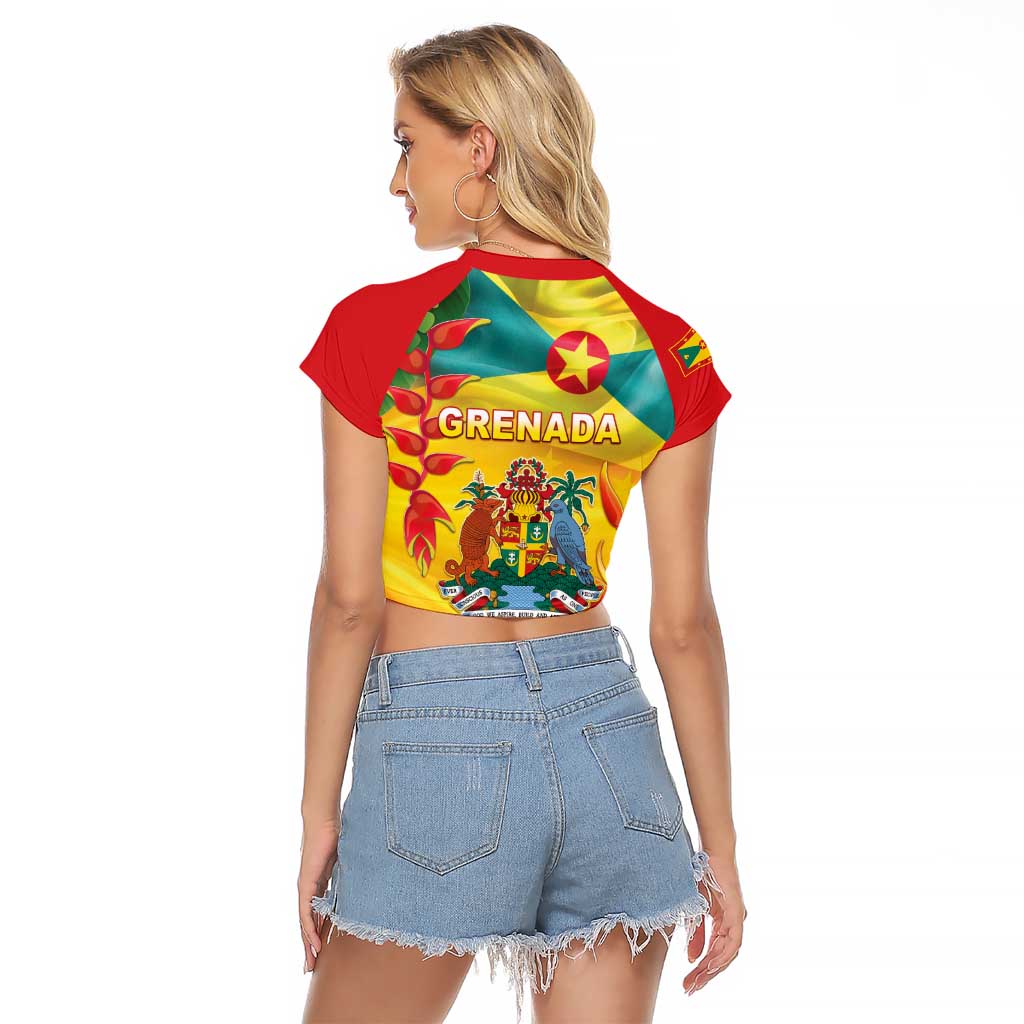 Grenada Raglan Cropped T Shirt Gwenad Flag With Heliconia Lobster Claws