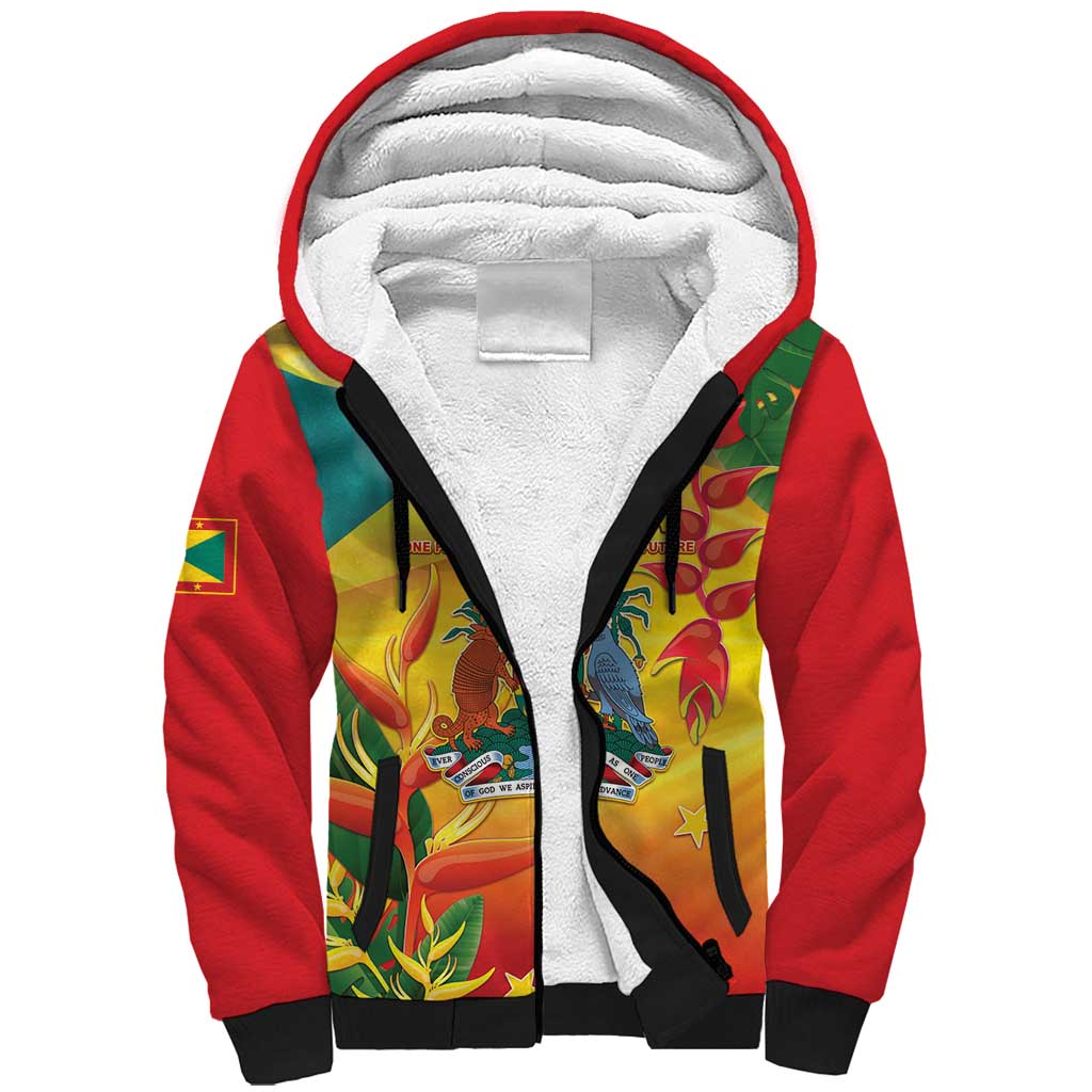 Grenada Sherpa Hoodie Gwenad Flag With Heliconia Lobster Claws
