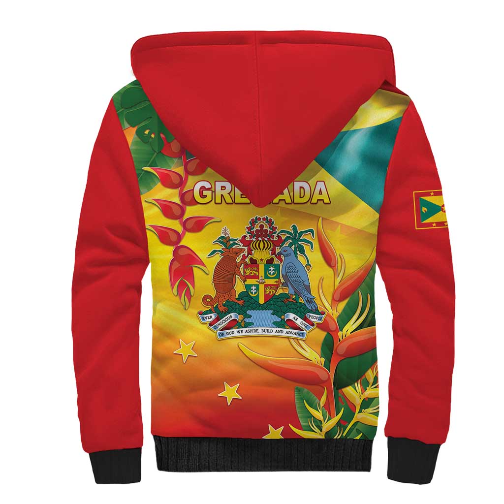 Grenada Sherpa Hoodie Gwenad Flag With Heliconia Lobster Claws