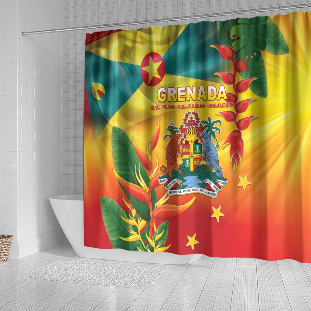 Grenada Shower Curtain Gwenad Flag With Heliconia Lobster Claws