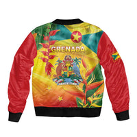 Grenada Sleeve Zip Bomber Jacket Gwenad Flag With Heliconia Lobster Claws
