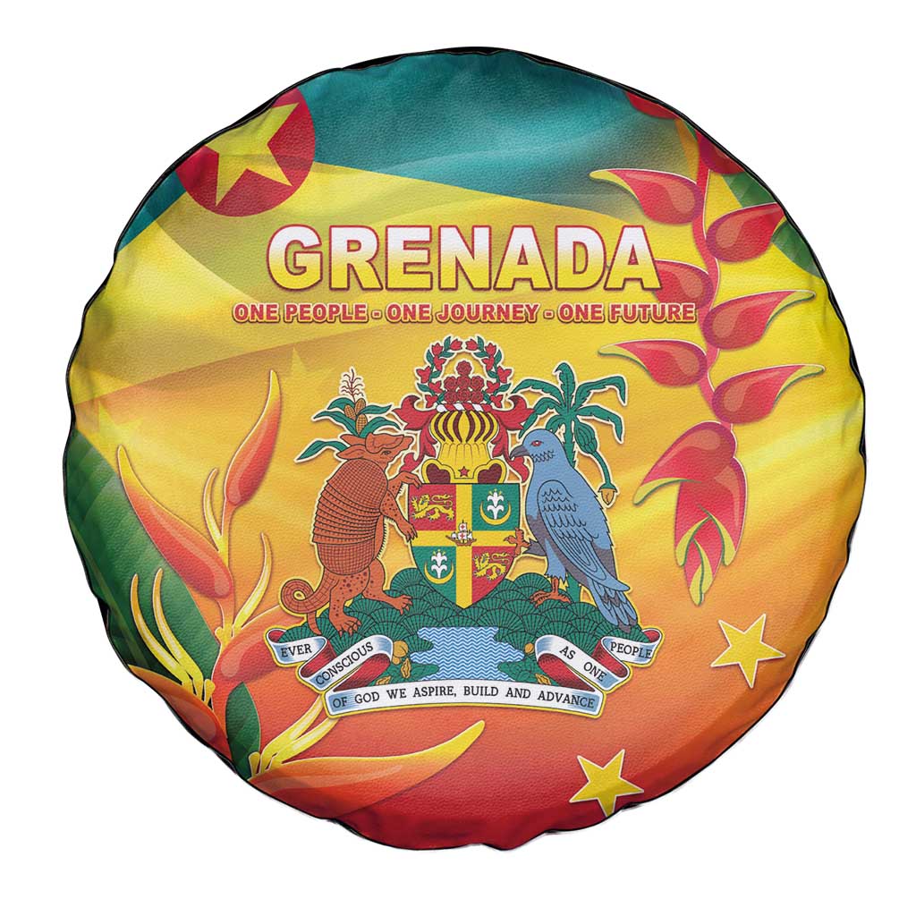 Grenada Spare Tire Cover Gwenad Flag With Heliconia Lobster Claws