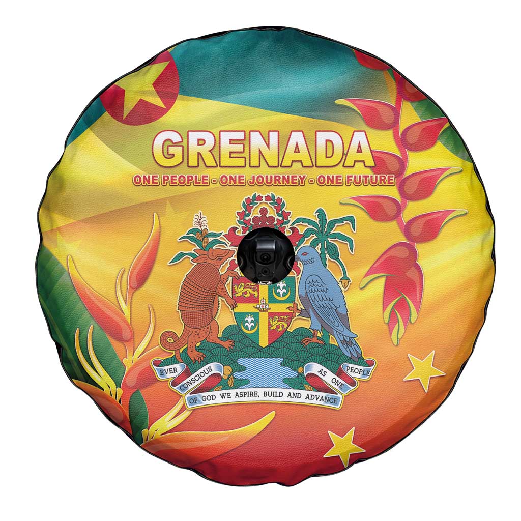 Grenada Spare Tire Cover Gwenad Flag With Heliconia Lobster Claws