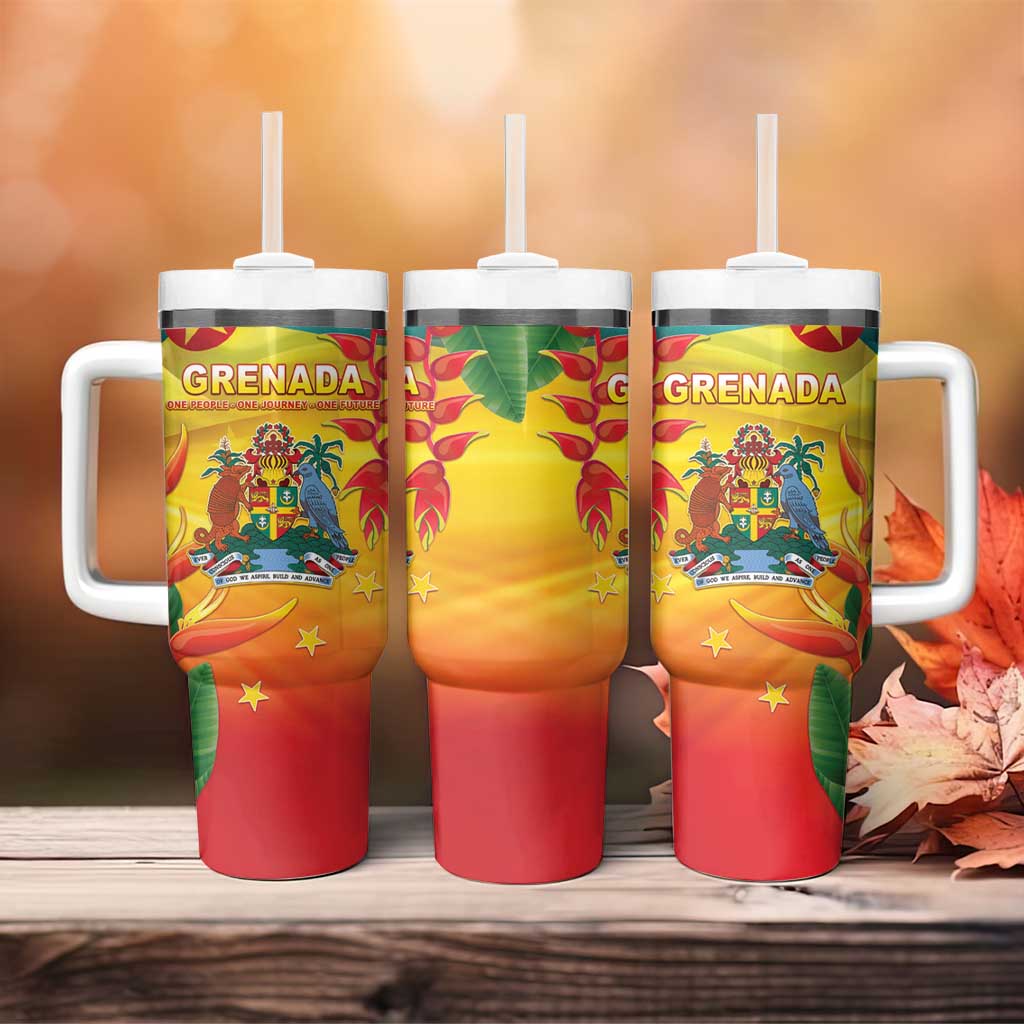 Grenada Tumbler With Handle Gwenad Flag With Heliconia Lobster Claws