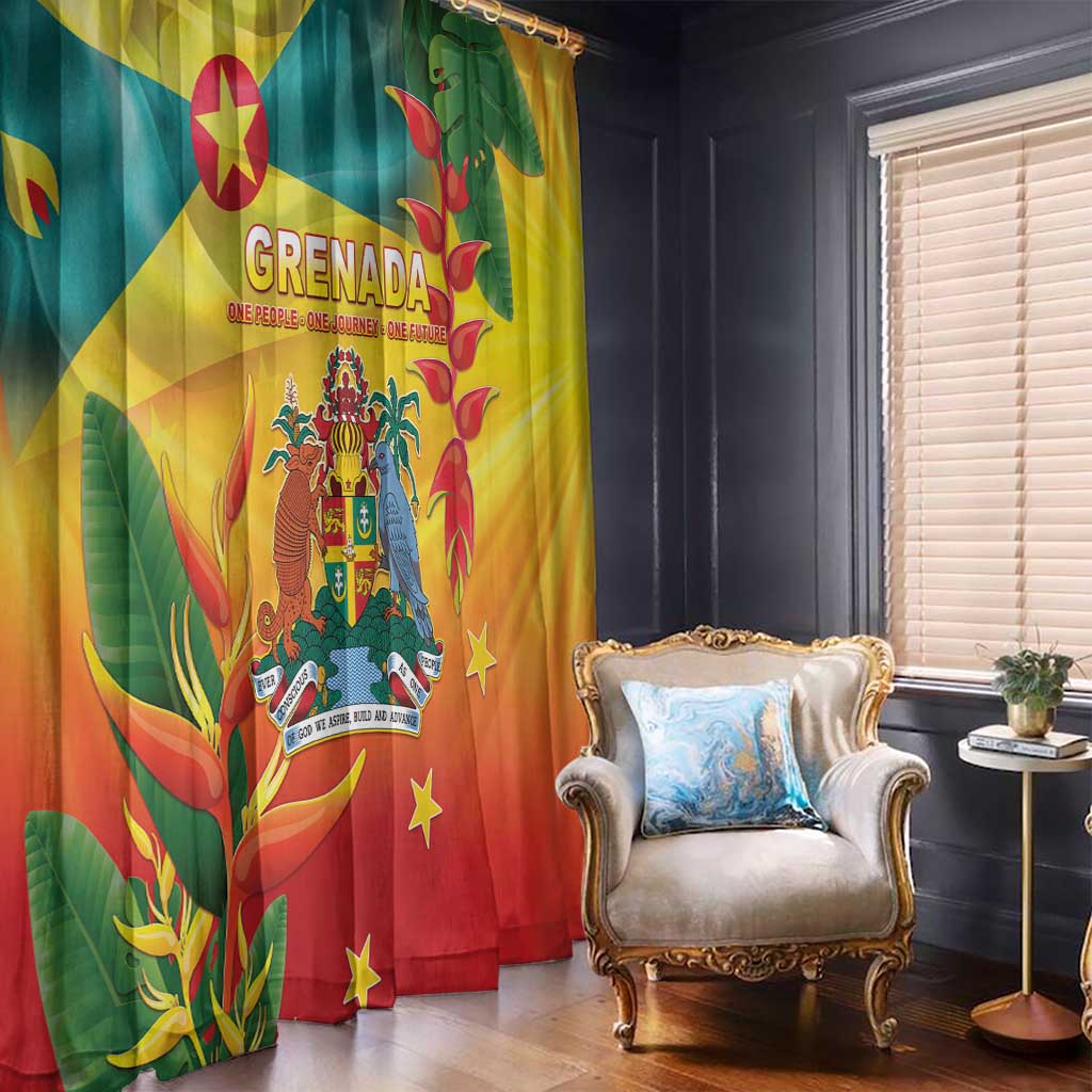 Grenada Window Curtain Gwenad Flag With Heliconia Lobster Claws