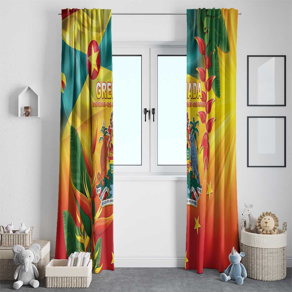 Grenada Window Curtain Gwenad Flag With Heliconia Lobster Claws