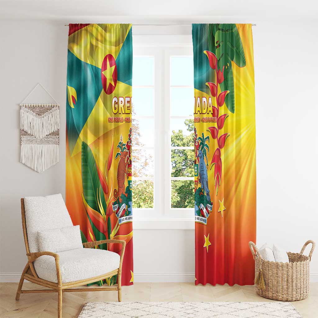 Grenada Window Curtain Gwenad Flag With Heliconia Lobster Claws