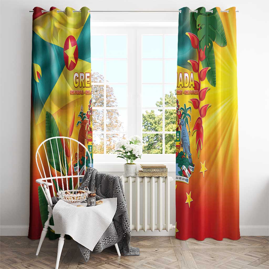 Grenada Window Curtain Gwenad Flag With Heliconia Lobster Claws