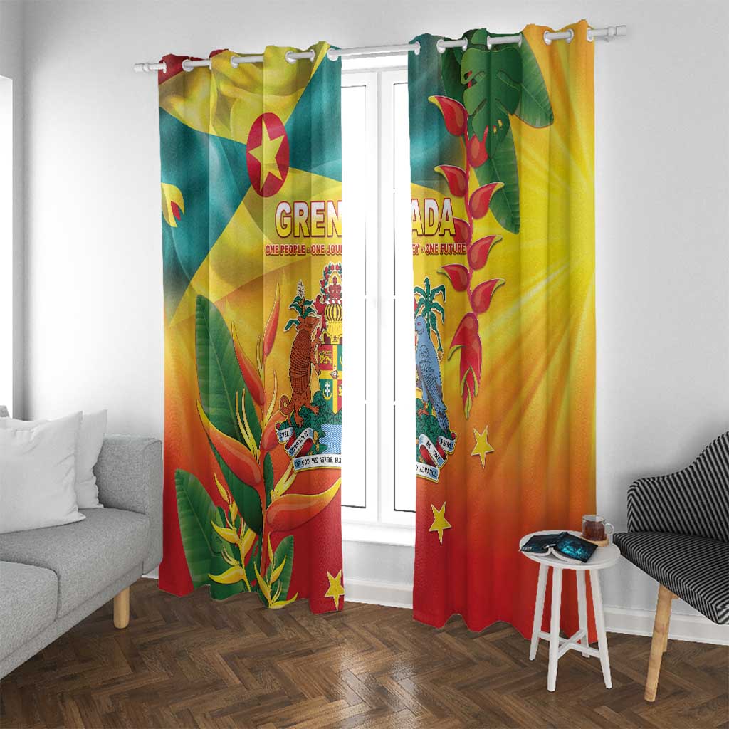 Grenada Window Curtain Gwenad Flag With Heliconia Lobster Claws