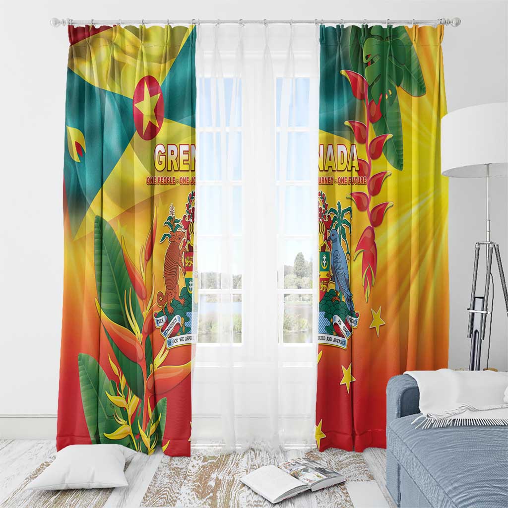 Grenada Window Curtain Gwenad Flag With Heliconia Lobster Claws