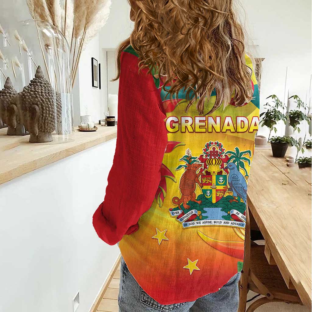 Grenada Women Casual Shirt Gwenad Flag With Heliconia Lobster Claws