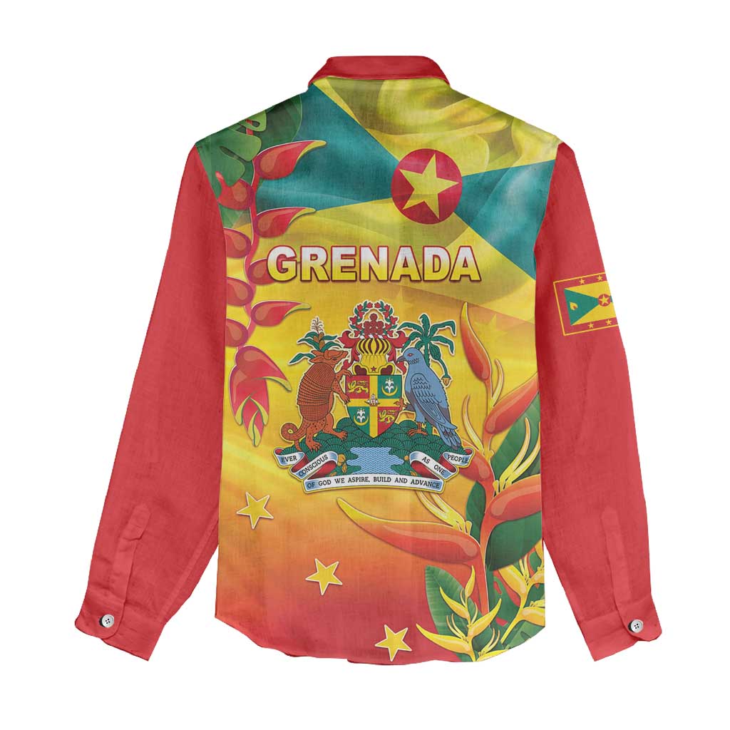 Grenada Women Casual Shirt Gwenad Flag With Heliconia Lobster Claws