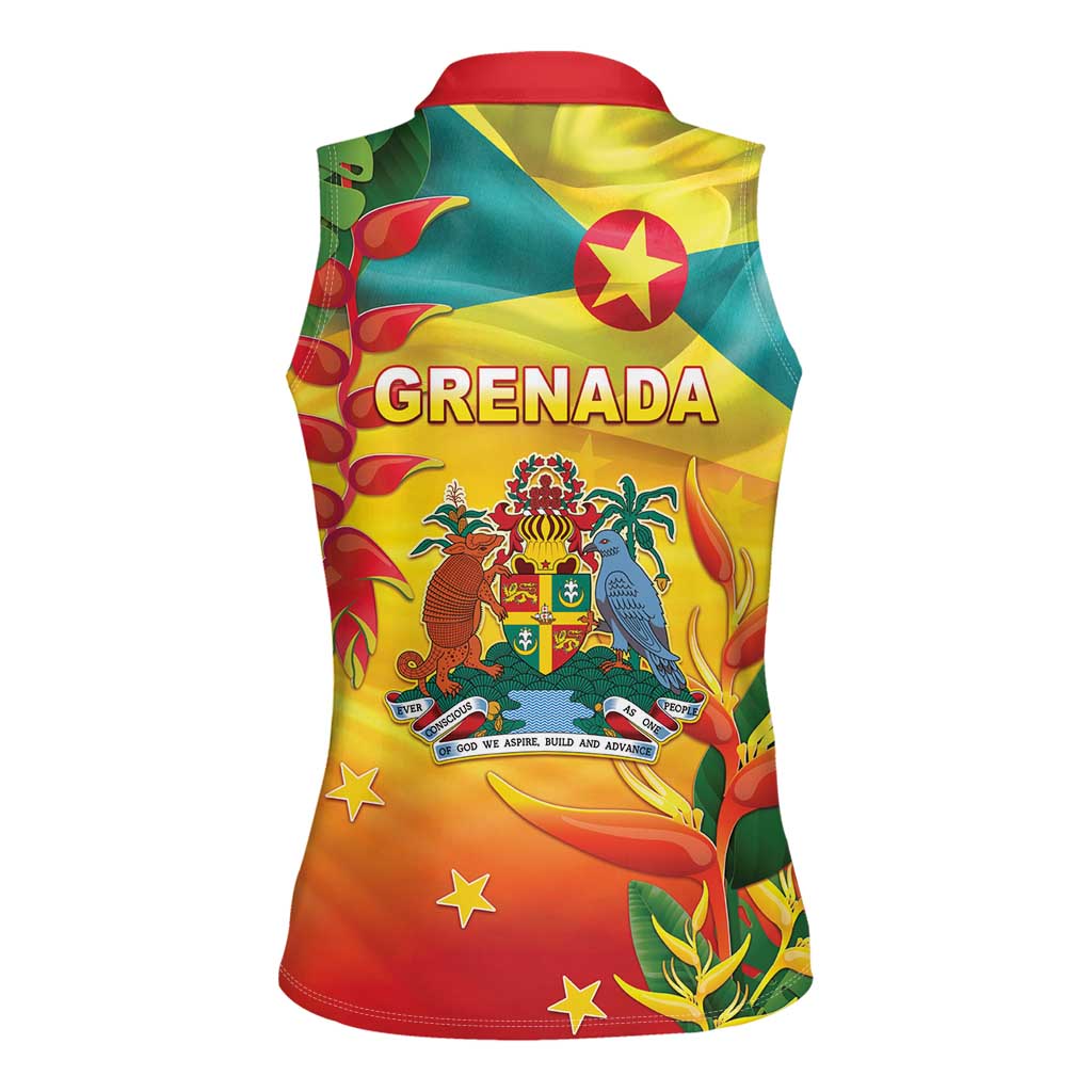 Grenada Women Sleeveless Polo Shirt Gwenad Flag With Heliconia Lobster Claws