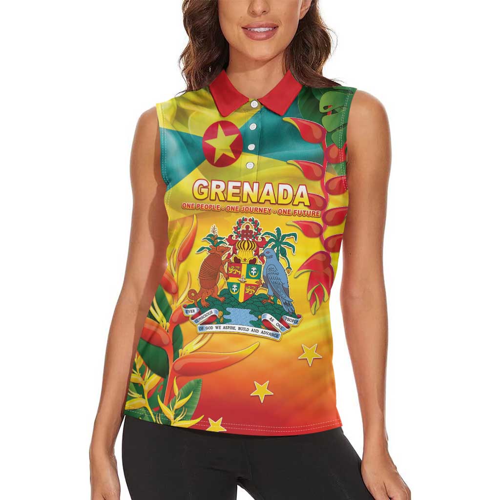 Grenada Women Sleeveless Polo Shirt Gwenad Flag With Heliconia Lobster Claws